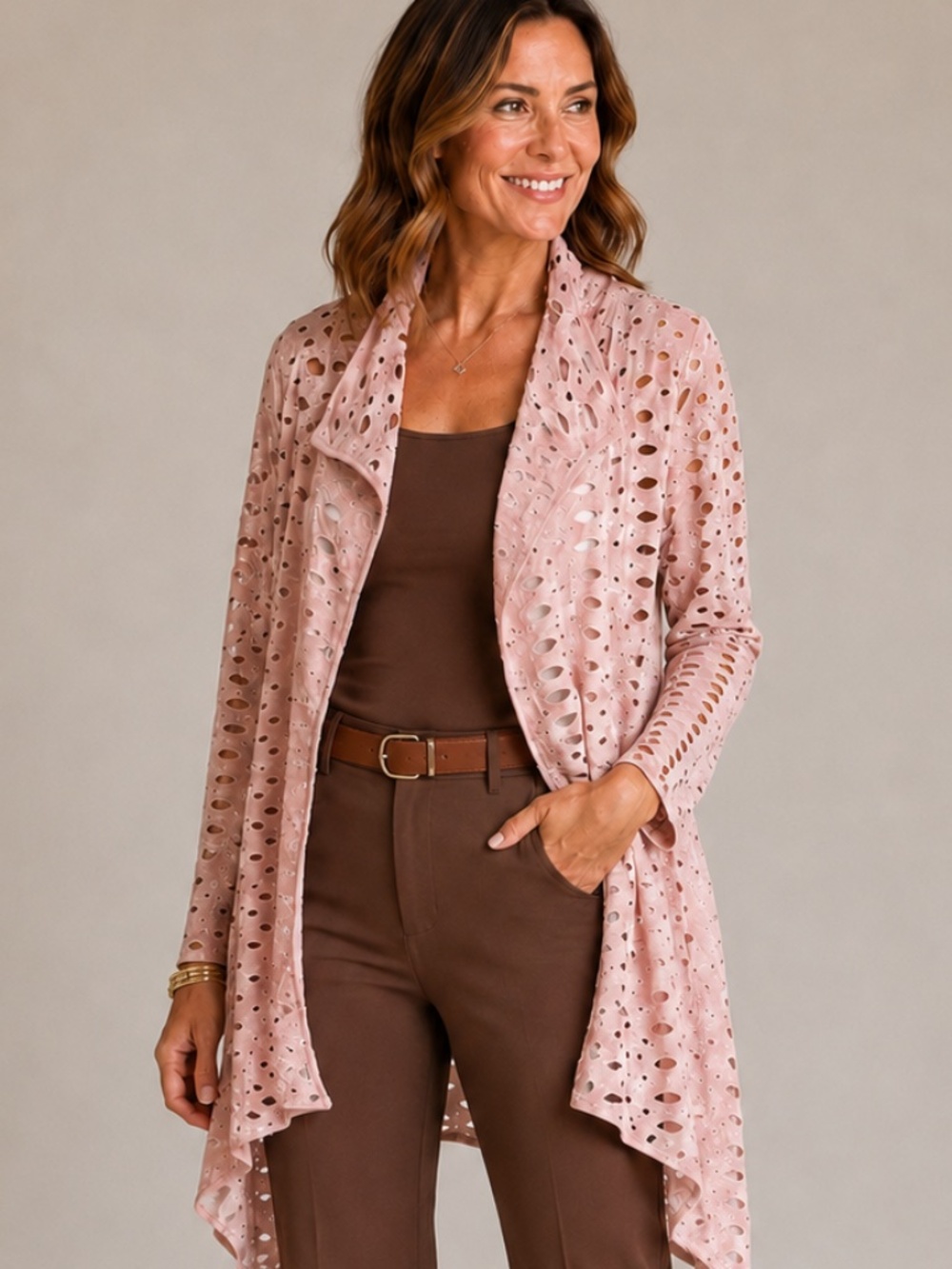 Pink Open-Weave Lightweight Cardigan / Duster Jacket – SzS